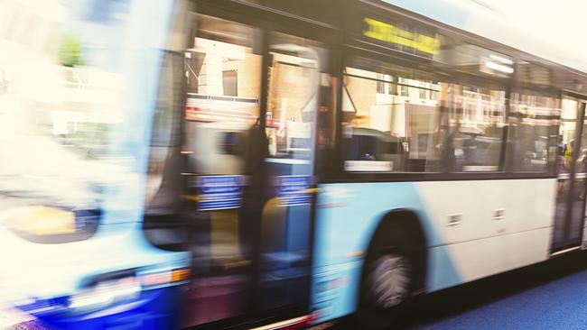 Bus in motion on the street