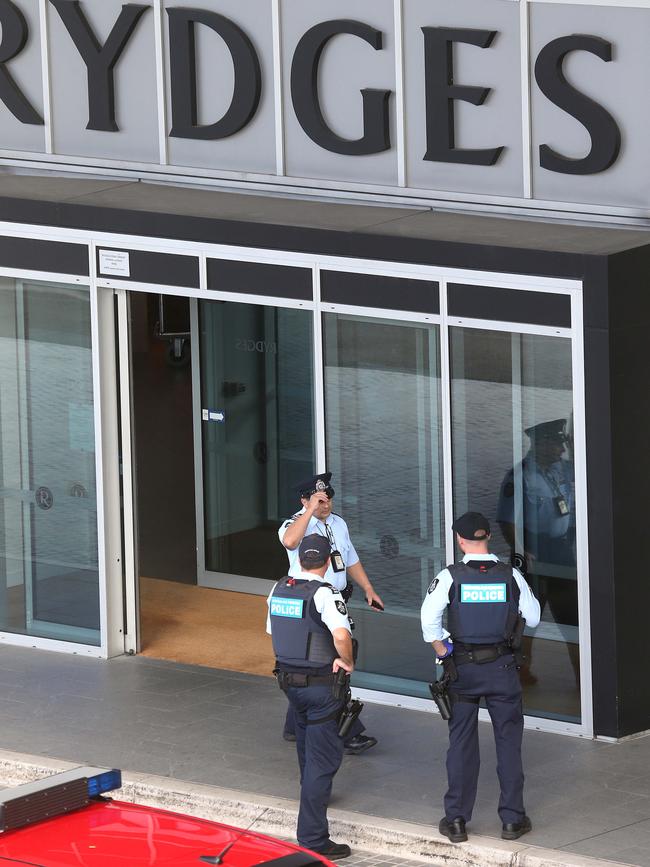 Police outside Sydney’s Rydges Hotel on Saturday. Picture: Matrix