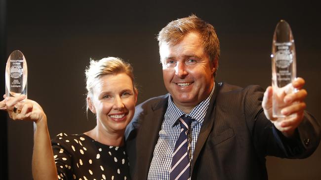 Phoebe and Tom Bull after winning The Weekly Times Coles Farmer of the Year in February 2019. Picture Yuri Kouzmin