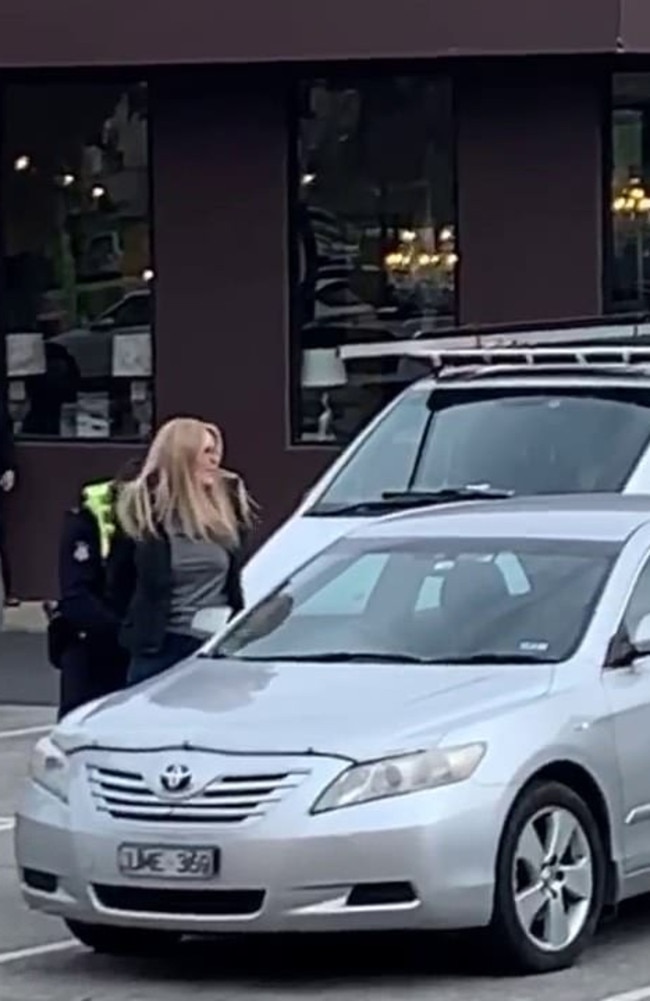 The ‘Bunnings Karen’ outside a Melbourne store where she challenged staff about the face mask rule. Picture: Twitter