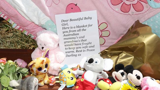 A tribute to the baby that was found dead on the beach in Surfers Paradise near Staghorn Ave. Photo: Tertius Pickard