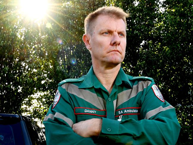 Sprint Paramedic Danny Harnas poses out front of the Ambulance Employees Association at Hindmarsh Thursday,March 25,2021.Picture Mark Brake