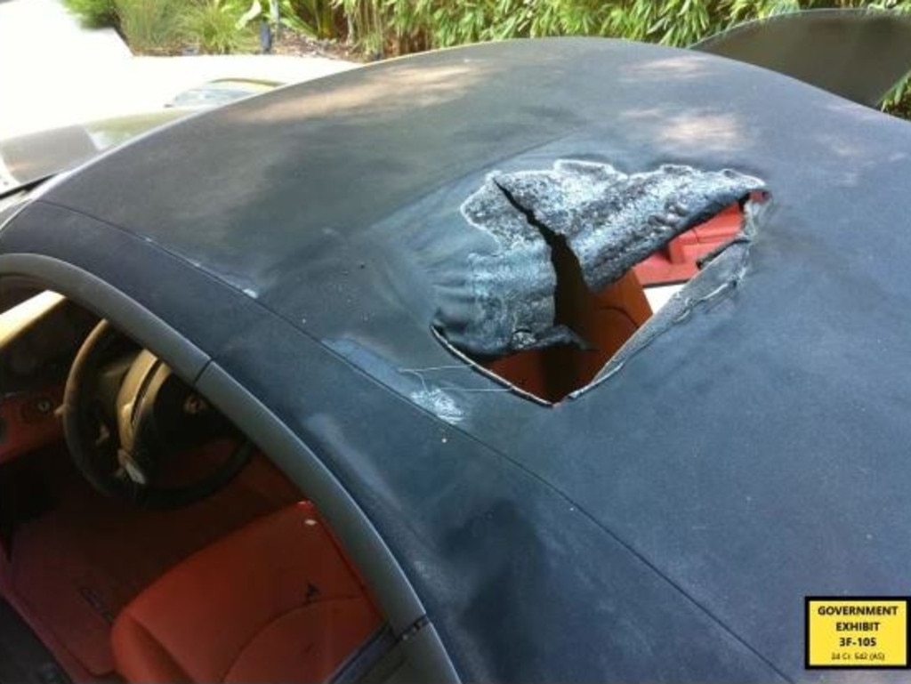 Damage to Kid Cudi's car outside his Los Angeles home. Picture: US Federal Court Southern District of New York