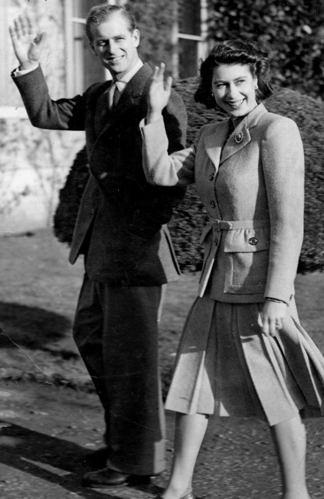 Princess Elizabeth and the Duke of Edinburgh on their honeymoon at Romsey in 1947. Picture: AP