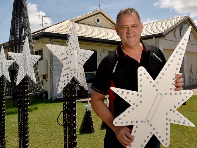 Peter Bennett, at his Douglas home, has raised $500 for Buy a Bale this year from their Christmas lights display. Picture: Evan Morgan