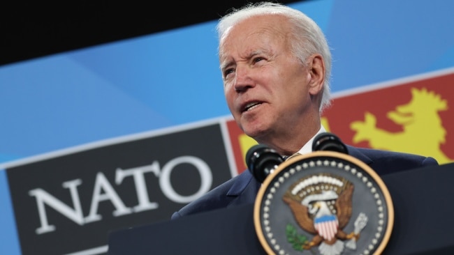 US Preisdent Joe Biden during the press conference on the final day of the NATO Summit in Madrid. Picture: Getty Images.