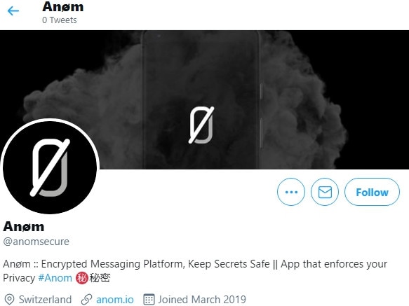 AN0M’s Twitter account, created in 2019, before it was revealed as a police trojan horse used to infiltrate the underworld.