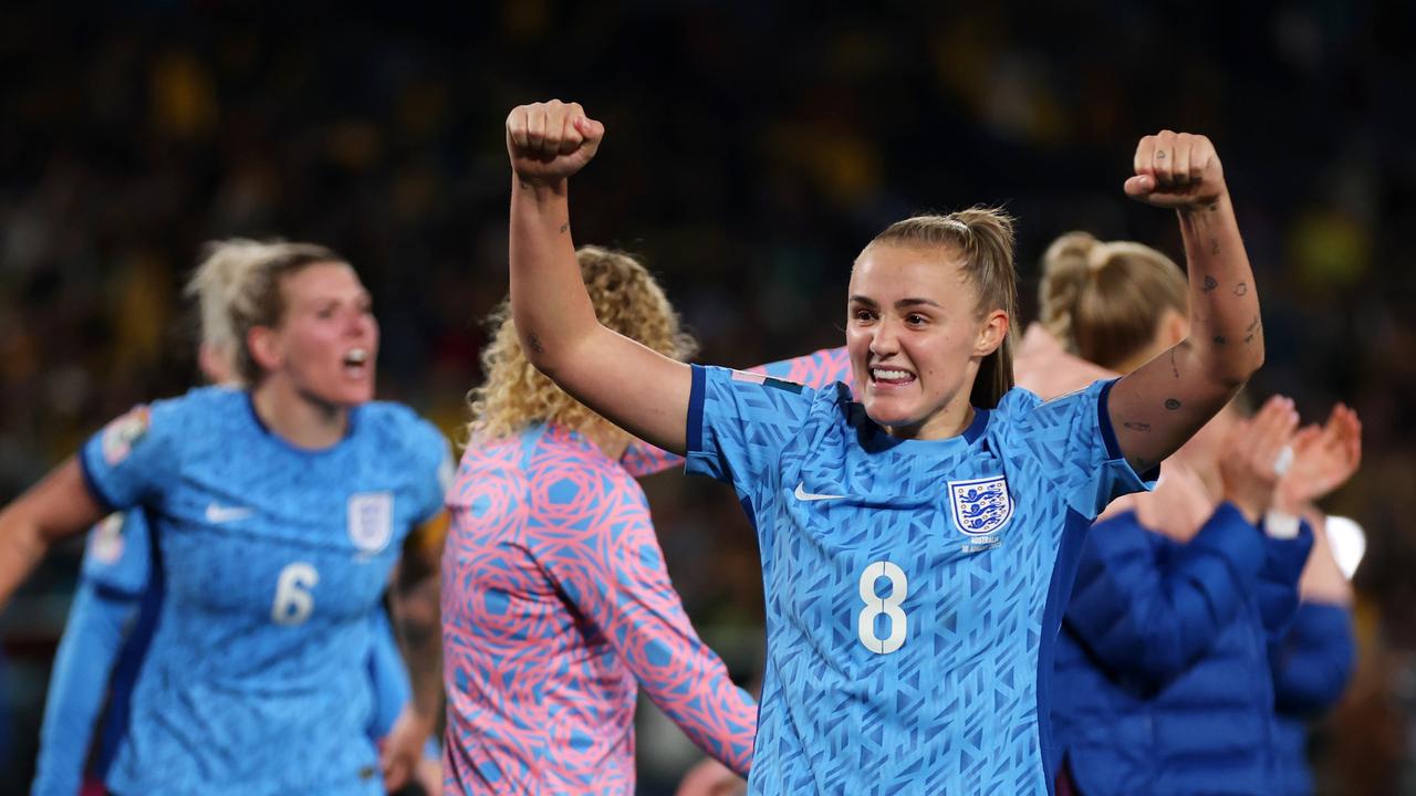 England celebrate their semi-final victory over Australia. Picture: Getty