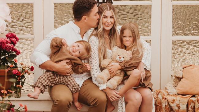 Mum of three Dani Paranthoiene with husband Frank and children Hartley, 1, and Inka, 3, who are siblings to Bonnie, who was stillborn. Picture: Supplied