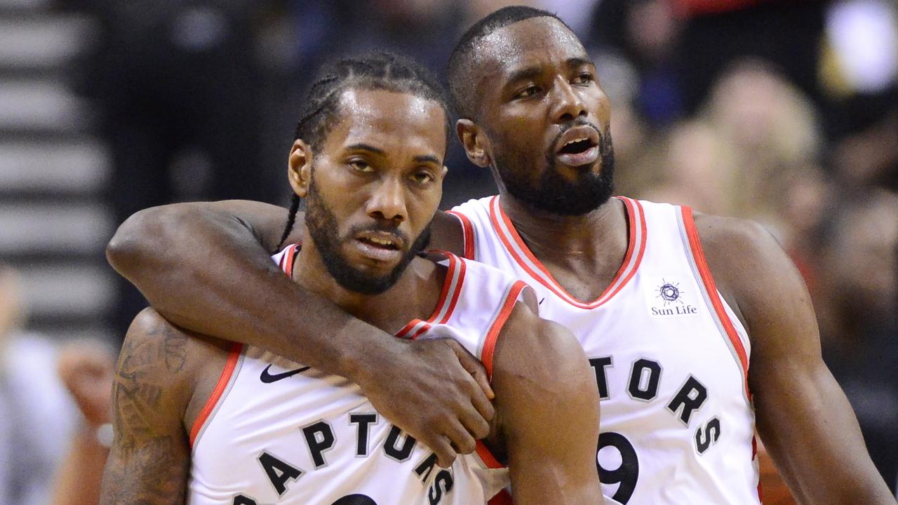 Kawhi Leonard (left) returns to San Antonio for the first time since he was traded to Toronto. (Frank Gunn/The Canadian Press via AP)