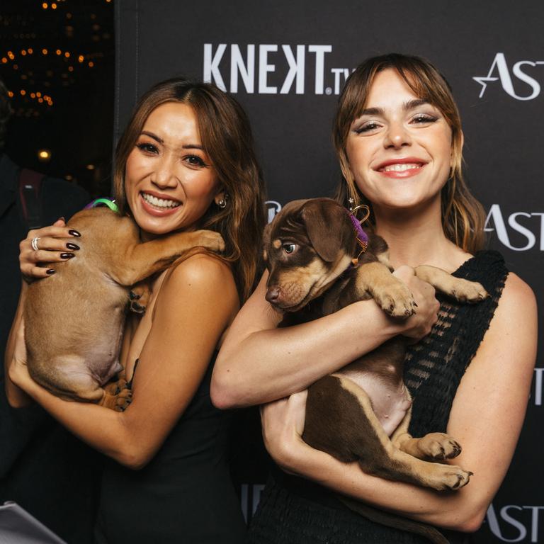 Actresses Brenda Song (also the wife of Macaulay Culkin) and Kiernan Shipka posed with some adorable puppies to promote pet adoption at the Astra Awards. Picture: Petco Love/Mega