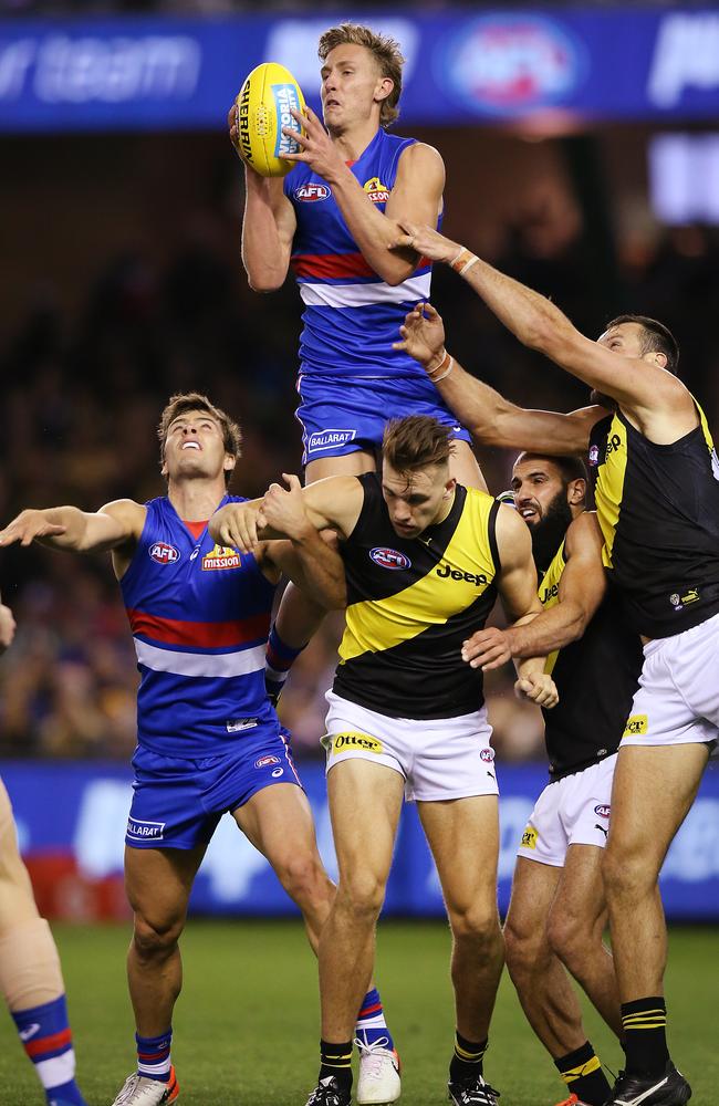 Aaron Naughton and the Western Bulldogs soared past Richmond in Round 7. Picture: Michael Dodge/Getty Images.