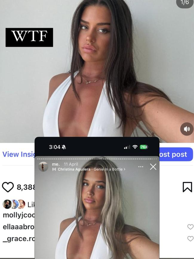 Aussie influencer asked her 160k followers to report the dupe account. Picture: Instagram