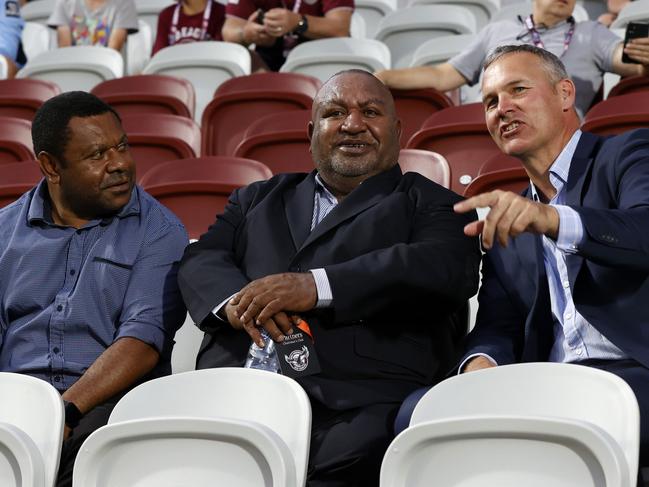 PNG NRL expansion bid team from left Sandis Tsaka chairman of the PNG RFL, Stanley Hondina CEO of PNG RFL and Andrew Hill Picture: Jonathan Ng