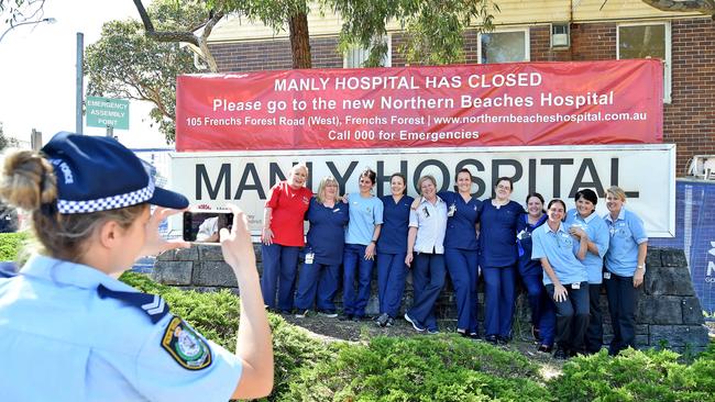 Nurses pose for a photograph outside Manly Hospital at Manly, which closed on October 30 after the new Northern Beaches Hospital opened. Picture: Troy Snook