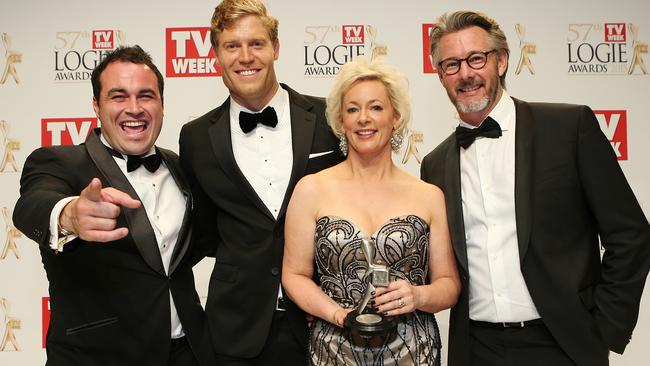 Logies 2015. The Living Room. Most Popular Lifestyle Program. Miguel Maestre, Dr Chris Brown, Amada Keller and Barry Du Bois. Picture: Julie Kiriacoudis