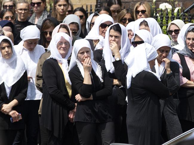 Mourners at the funeral for Yarraville shooting victim Veton Musai, 29 and his wife Lindita, 25 at the Albanian Australian Islamic Society in Carlton. Picture: Sarah Matray