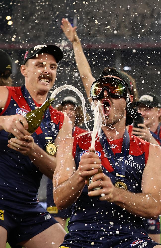 Jake Lever and Alex Neal-Bullen mark their victory with style. Picture: Paul Kane/Getty Images