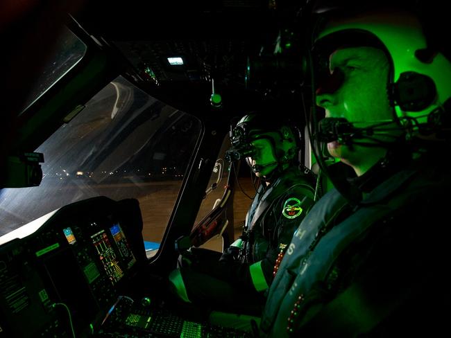 A file image of Westpac Rescue Helicopter pilots flying at night.