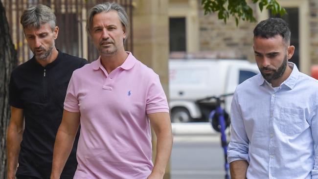 Anastas Kristo, Gert Kristo and Jetmir Nikolla seen arriving at Adelaide Magistrates Court. Picture: NCA NewsWire