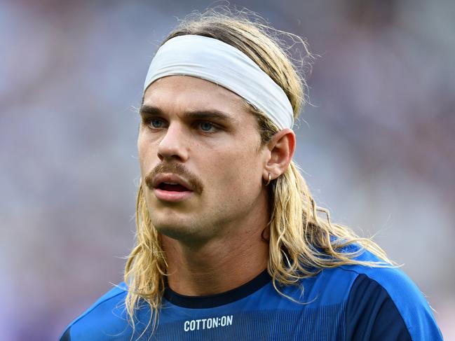 MELBOURNE, AUSTRALIA - APRIL 21: Bailey Smith of the Cats looks on during the round six AFL match between Geelong Cats and Hawthorn Hawks at Melbourne Cricket Ground, on April 21, 2025, in Melbourne, Australia. (Photo by Quinn Rooney/Getty Images)