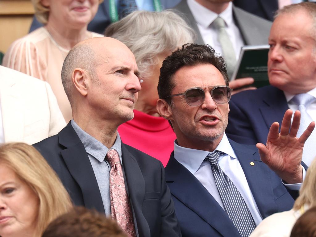 Hugh Jackman and British theatre director Ian Rickson watch the match. Picture: Getty Images