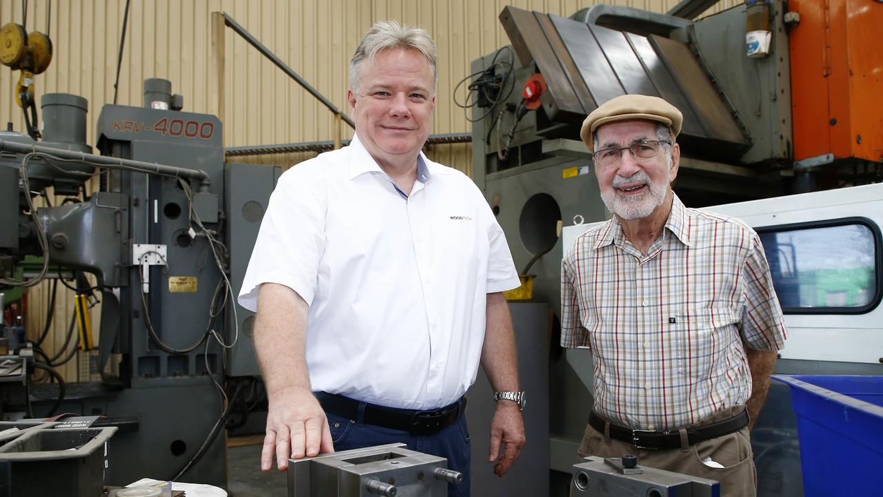 Wood Tech managing director Ron Smyth and Rogers Industries founder Colin Rogers inside a warehouse at 1284 Lytton Rd, Hemmant.