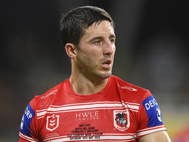 TOWNSVILLE, AUSTRALIA - MAY 13: Ben Hunt of the Dragons loduring the round 11 NRL match between North Queensland Cowboys and St George Illawarra Dragons at Qld Country Bank Stadium on May 13, 2023 in Townsville, Australia. (Photo by Ian Hitchcock/Getty Images)