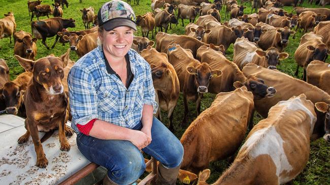 Sarah Chant on the family farm near Colac. Picture: Mark Stewart