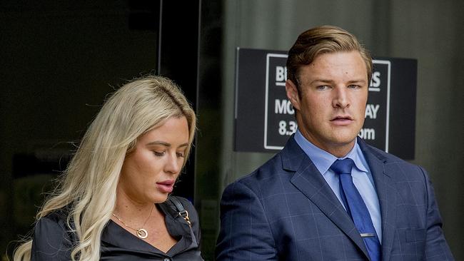 Tyana Hansen leaves court with her solicitor Blake Fraser, of Fraser Lawyers. Picture: Jerad Williams