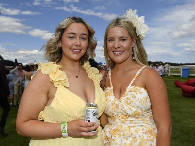 Ladbrokes Sale Cup. Racegoers are pictured attending Cup Day horse races at Sale Turf Club, Sunday 27th October 2024. Ella Martens and Summa Moloney. Picture: Andrew Batsch