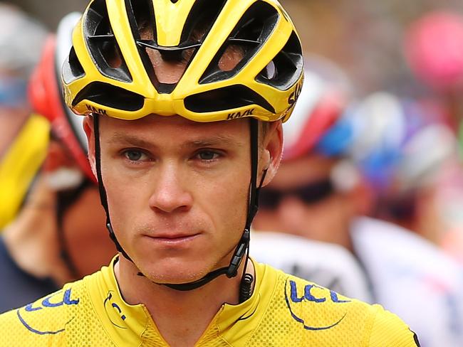 RODEZ, FRANCE - JULY 18: Chris Froome of Great Britain and Team Sky prepares to start stage 14 during the 2014 Tour de France, a 187.5km stage from Rodez to Mende, on July 18, 2015 in Rodez, France. (Photo by Bryn Lennon/Getty Images)