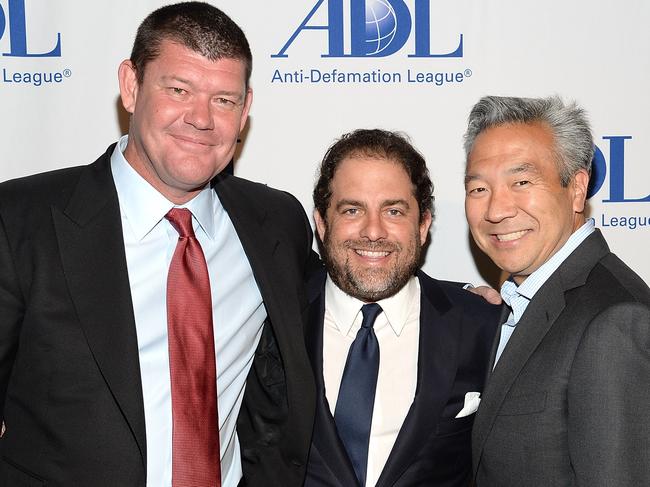 RatPac Entertainment's James Packer and Brett Ratner, and Warner Bros pictured with Entertainment CEO Kevin Tsujihara. Picture: Michael Kovac/WireImage