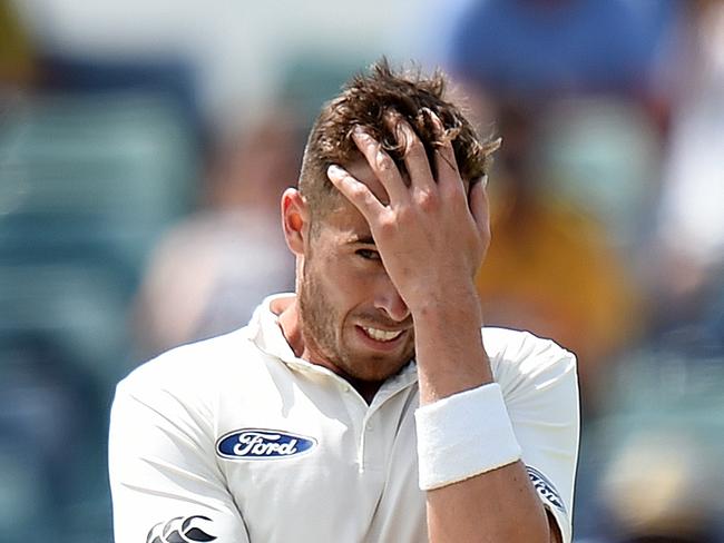 It’s been a familiar feeling for Tim Southee and New Zealand in the Test arena, with just one win in their past 31 matches against Australia. Picture: AAP