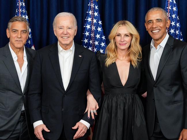 Star power: George Clooney, US President Joe Biden, Julia Roberts and former US President Barack Obama at a campaign fundraiser at the Peacock Theater. Picture: X/Twitter