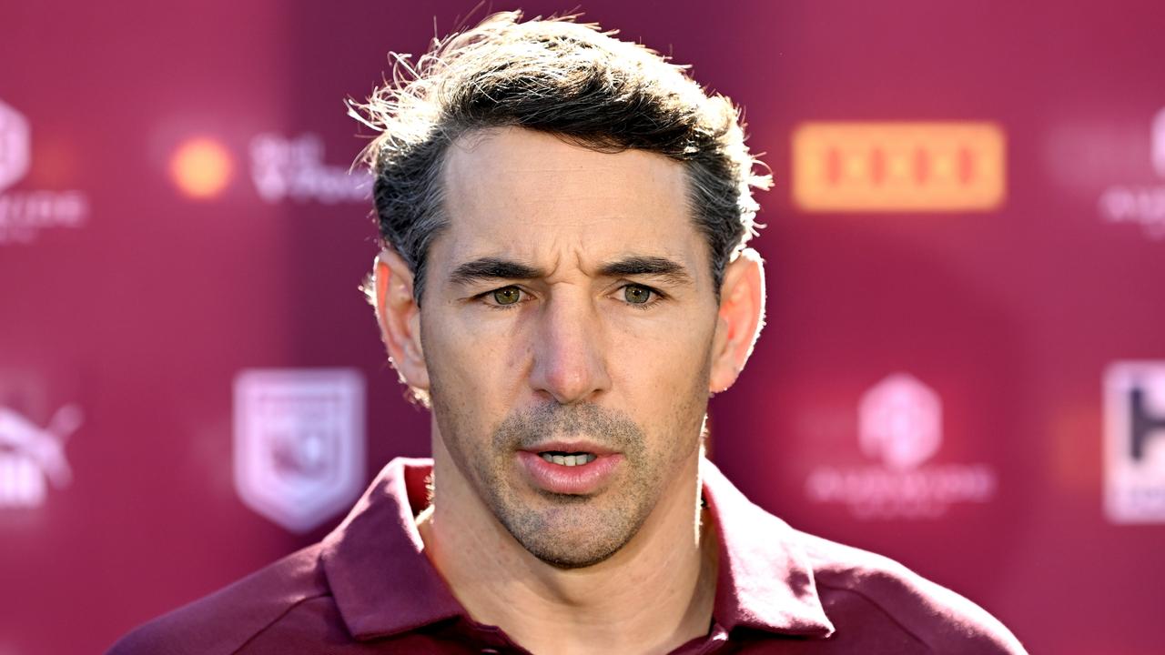 BRISBANE, AUSTRALIA - MAY 22: Queensland State of Origin Coach Billy Slater speaks regarding the announcement of the Queensland team for game one of the series during a Queensland Maroons State of Origin Media Opportunity at Suncorp Stadium on May 22, 2023 in Brisbane, Australia. (Photo by Bradley Kanaris/Getty Images)
