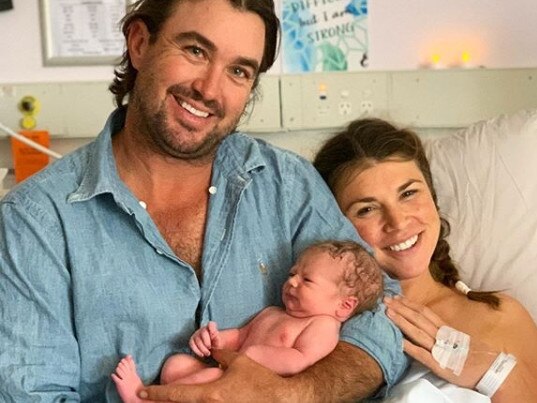 Matt and Kaia Wright with their newborn baby, Banjo Elliott Wright. Picture: Instagram