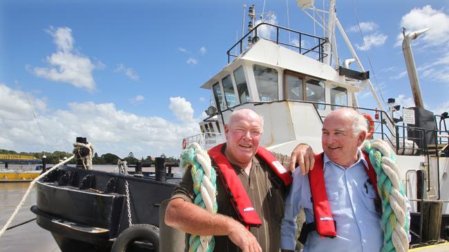 Peter Fenton and Doug Hislop, who stopped a 300m section of the Riverwalk from smashing into the Gateway Bridge. Picture: Annette Dew