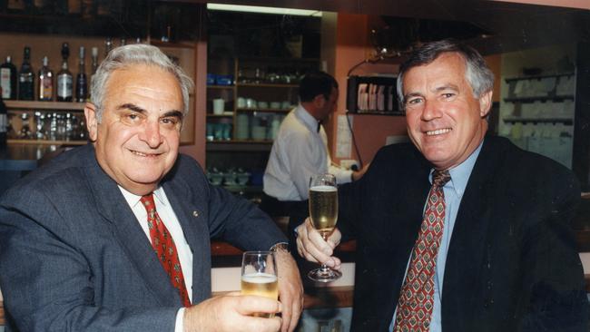 SANFL general manager Leigh Whicker with president Max Basheer in 1995.