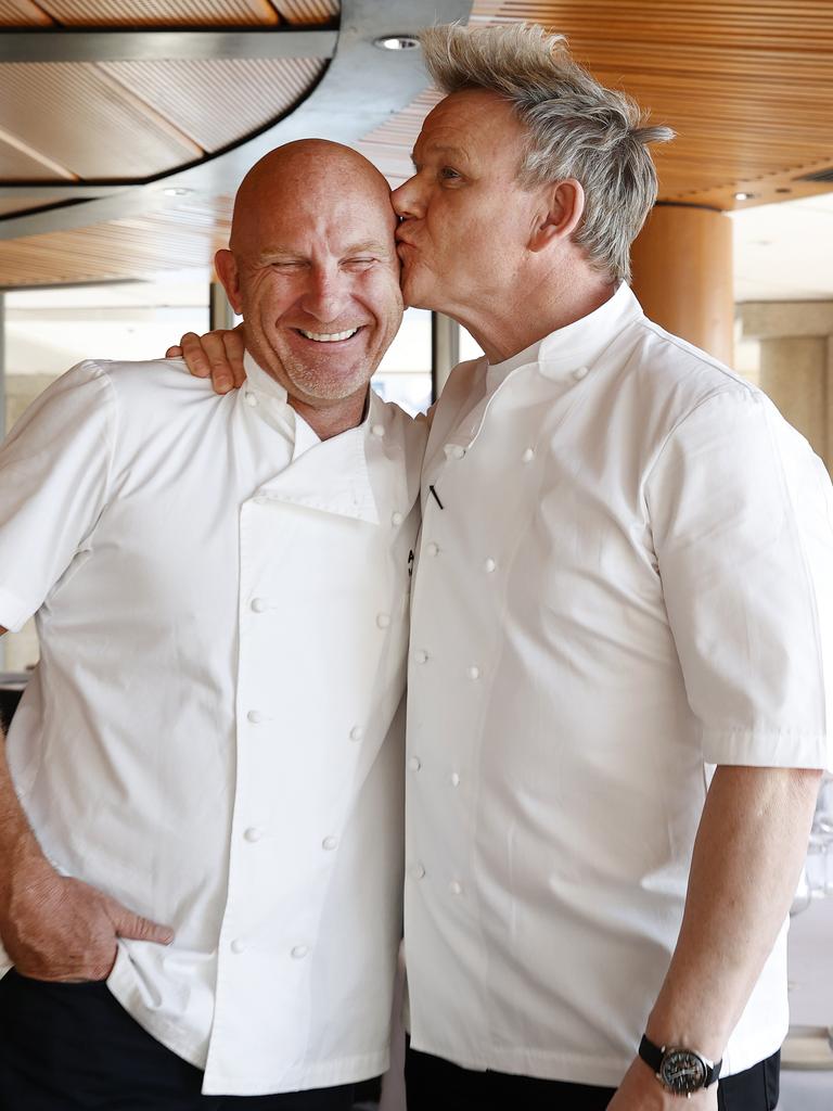 Matt Moran and Gordon Ramsay at Aria Restaurant. Picture: Jonathan Ng