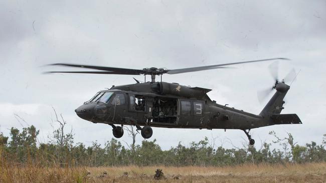 A UH-60 US Army Black Hawk helicopter takes part in the military exercise Talisman Sabre 2019 at Queensland’s Shoalwater Bay Training Area.