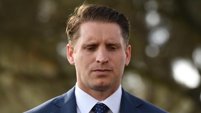 Liberal member for Canning Andrew Hastie at a press conference in Mandurah.