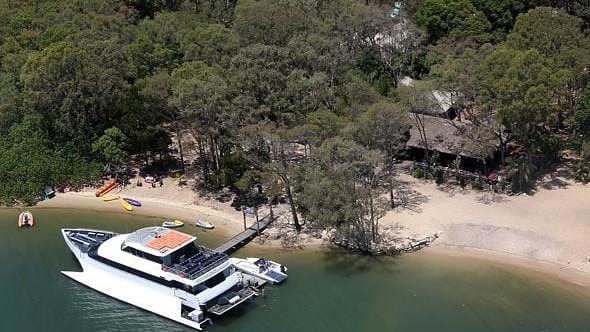 The 32-metre catamaran moored at McLaren's Landing Island Resort.