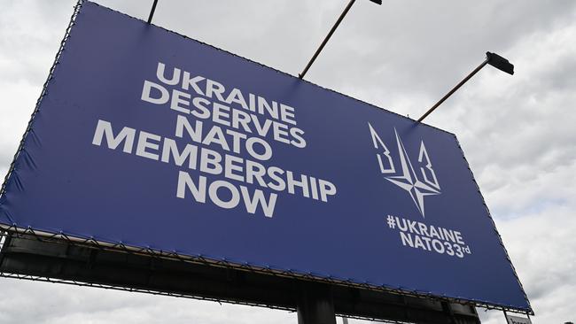 A billboard in Vilnius, Lithuania during the NATO summit. (Photo by Omar Marques/Getty Images)