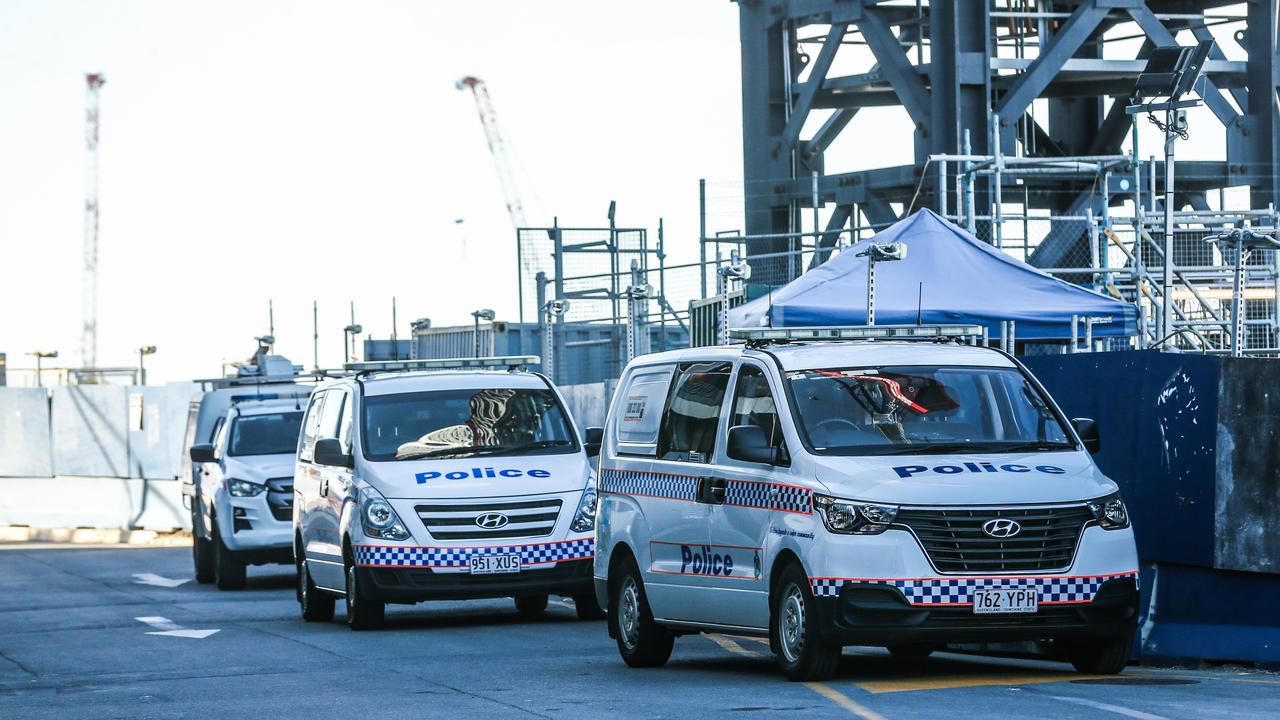 A worker is in a critical condition after plunging up to 12m from the Boggo Rd site. Picture: Glenn Campbell/NCA NewsWire