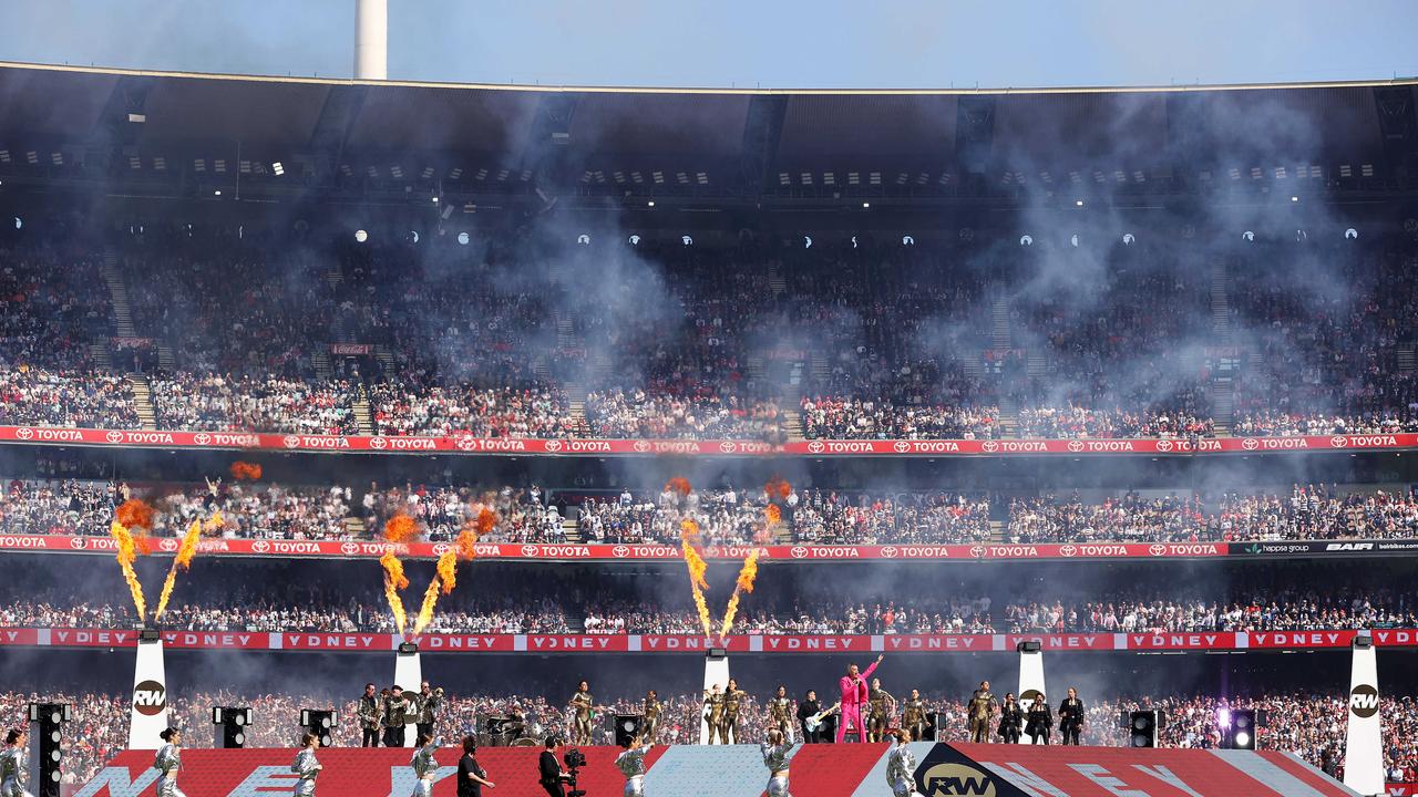 More than 100,000 people were in the stands at the MCG as Geelong thumped the Swans and Robbie Williams put on a stunning halftime show at the 2022 Grand Final. Picture: Mark Stewart