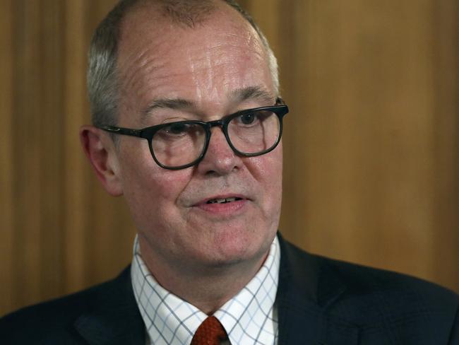 Government Chief Scientific Adviser, Patrick Vallance attends a news conference with British Prime Minister Boris Johnson to address the government's response to the coronavirus outbreak, at Downing Street in London, Thursday March 12, 2020. According to the WorldÂ Health Organization, the vast majority of people recover from the new COVID-19 coronavirus in about two to six weeks depending on the severity of the illness. (Simon Dawson/Pool via AP)