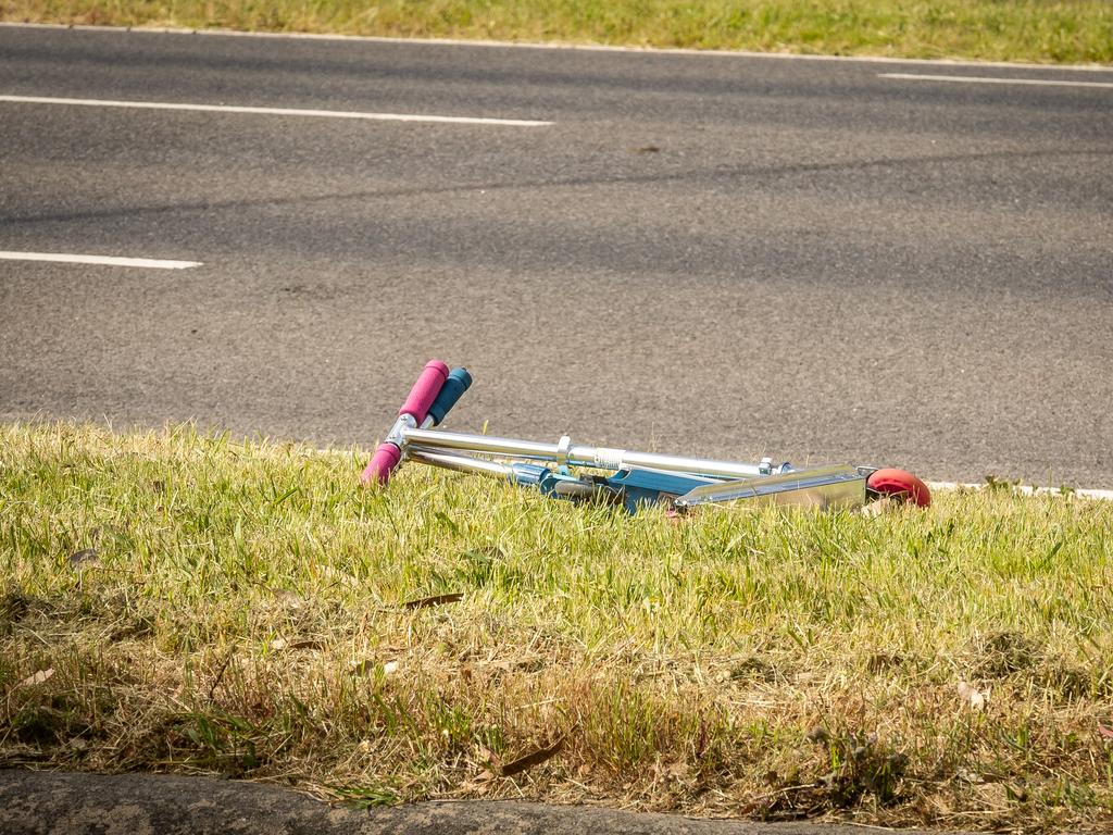 Two kids scooters left at the scene in Endeavour Hills. Picture: Jake Nowakowski