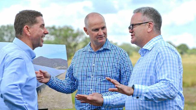 Minister Cameron Dick, Member for Gladstone Glenn Butcher and Acciona managing director Brett Wickham. Picture: Mike Richards GLA130418SLAR