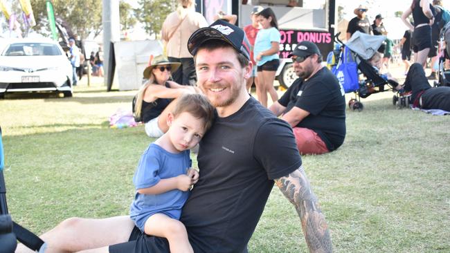 Riley and Corin picnicking at the Lights on the Hill Memorial at Gatton Showgrounds on Saturday morning, September 30.